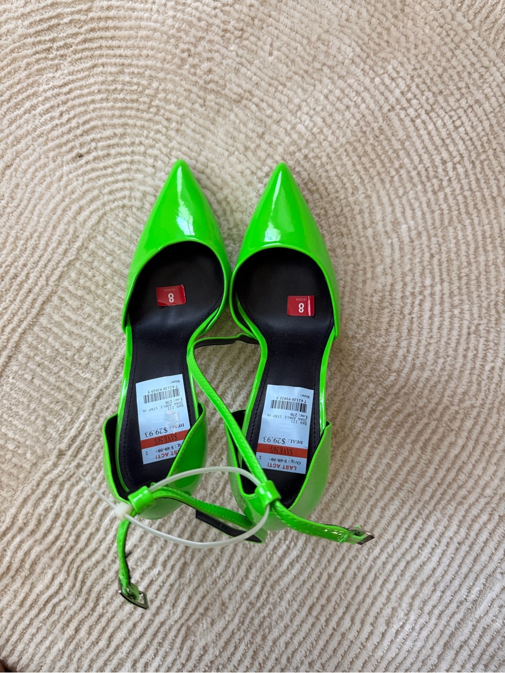 Bar III Neon Green Patent Pointed Toe Ankle Strap Heels